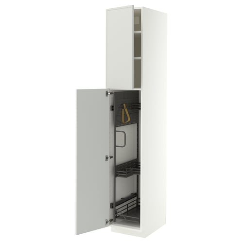 METOD High cabinet with cleaning interior, white/Aspudden light grey, 40x60x220 cm