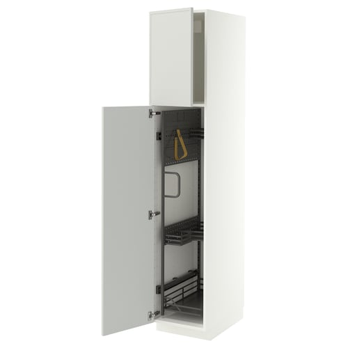 METOD High cabinet with cleaning interior, white/Aspudden light grey, 40x60x200 cm