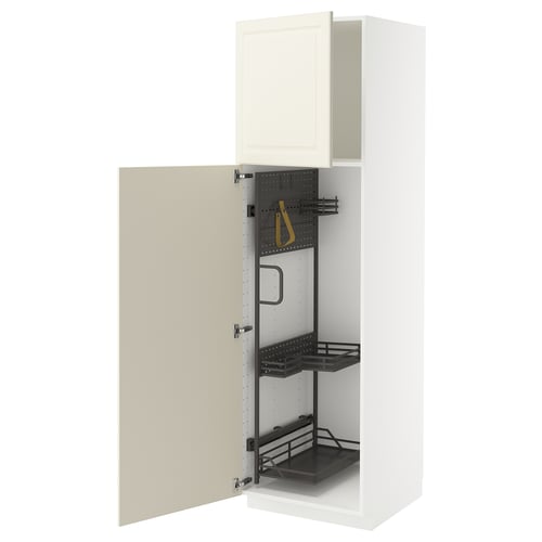 White METOD kitchen cabinet with shelves and hooks.