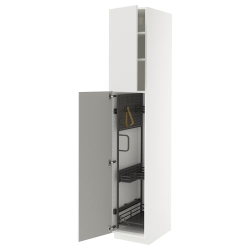 METOD kitchen cabinet: white, square, glossy, grey interior, pull-out shelves.