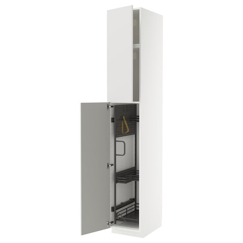 METOD kitchen cabinet, white, glossy gray door, modern design, sturdy, high cabinet.