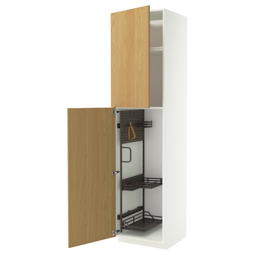 METOD High cabinet with cleaning interior, white/Sinarp oak veneer, 60x60x240 cm