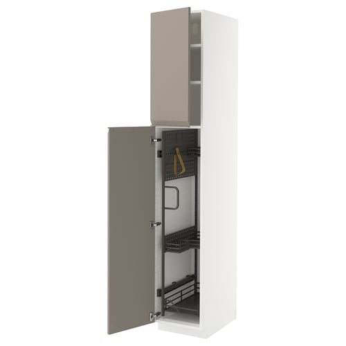 METOD kitchen cabinet, white, grey-beige door, modern design, open layout.