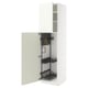 White METOD cabinet with open door, steel organisers, clean design.