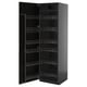 Black pull-out larder unit by ikea, part of the METOD kitchen system. Multiple wire shelves behind a dark, beveled wooden door.