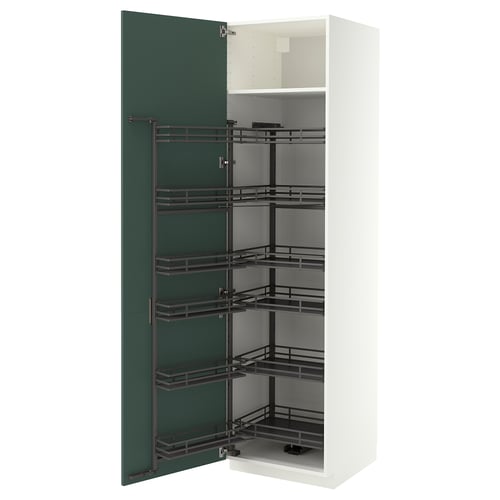 METOD High cabinet with pull-out larder, white/Aspudden dark grey-green, 60x60x220 cm