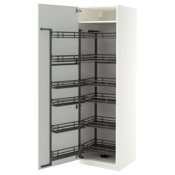 METOD High cabinet with pull-out larder, white/Aspudden light grey, 60x60x200 cm