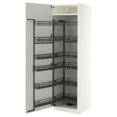 METOD High cabinet with pull-out larder, white/Aspudden light grey, 60x60x200 cm