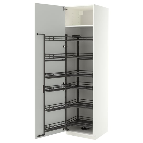 METOD High cabinet with pull-out larder, white/Aspudden light grey, 60x60x220 cm
