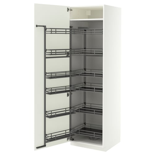 METOD High cabinet with pull-out larder, white/Aspudden matt white, 60x60x200 cm