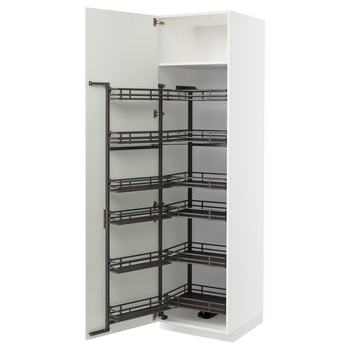 White METOD kitchen cabinet with pull-out shelves, modern design.