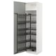 Open white METOD cabinet, grey interior, black steel racks. Modern, clean design.