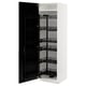 White METOD kitchen cabinet with black pull-out shelves open. Sleek design, modern organization.