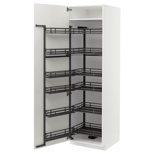 METOD kitchen storage unit in white with black pull-out shelves.
