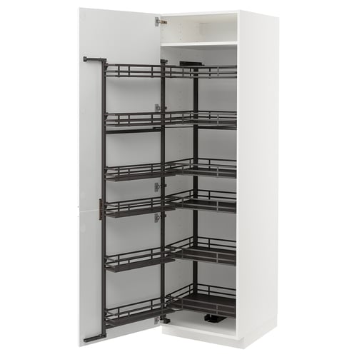 A white ikea METOD kitchen cabinet with multiple pull-out shelves, designed for organized storage.