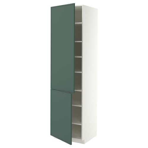 METOD High cabinet with shelves/2 doors, white/Aspudden dark grey-green, 60x60x220 cm