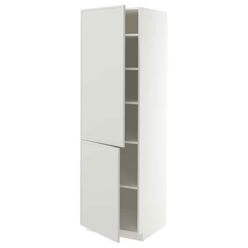 METOD High cabinet with shelves/2 doors, white/Aspudden light grey, 60x60x200 cm