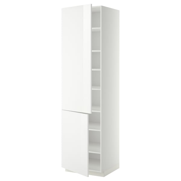 METOD white gloss kitchen cabinet. Tall, rectangular, with adjustable shelf and reversible door.