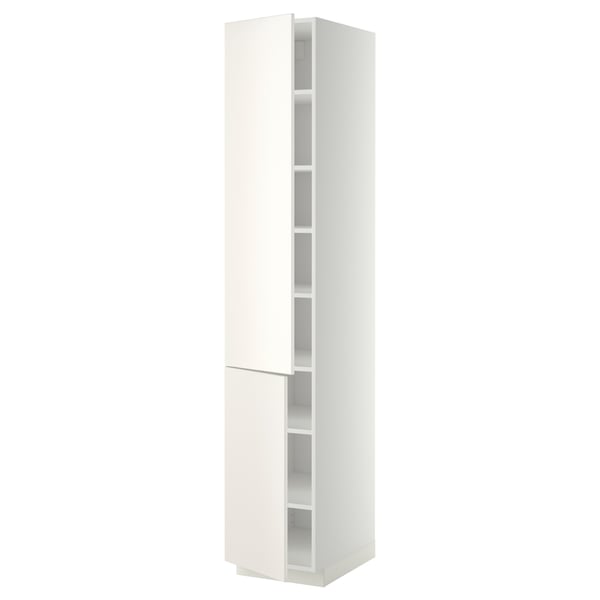 A white METOD kitchen cabinet with a sleek, modern design and adjustable shelves.