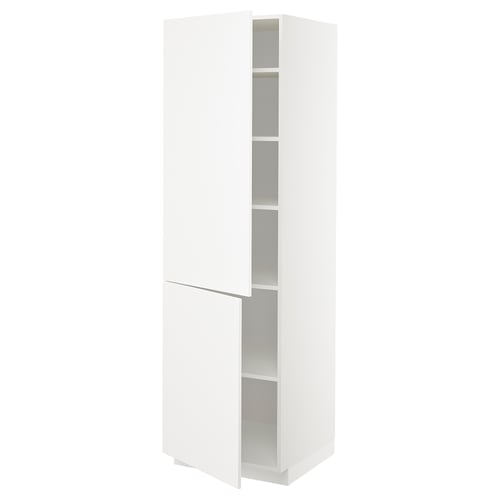 A white METOD kitchen cabinet with two doors and adjustable shelves.