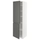 Modern tall cabinet in white with dark gray doors, minimalistic design, two adjustable shelves, square edges.