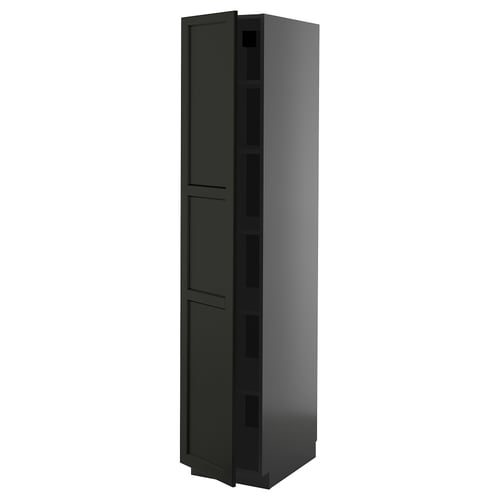 Black METOD kitchen cabinet with bevelled edges and adjustable shelf.