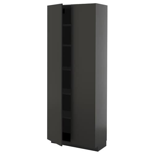 Black METOD kitchen cabinet with adjustable shelves, modern and sleek design.