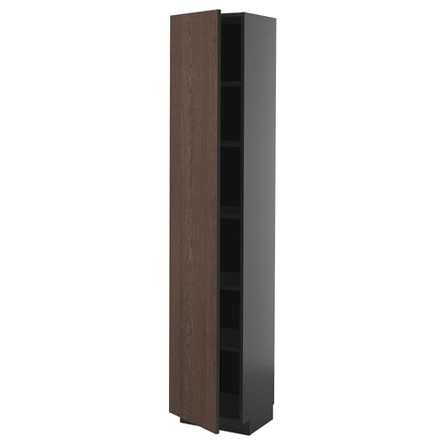 Dark brown ikea METOD cupboard, oak veneer door, adjustable shelf, wall mount.