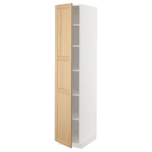 White METOD kitchen unit with light oak door and adjustable shelves.