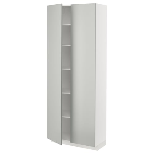 A modern, white ikea METOD kitchen cabinet with light grey doors, sleek design, and clean lines.