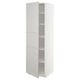 White METOD cabinet with beveled doors, tall and slim, minimalist design, adjustable shelves.