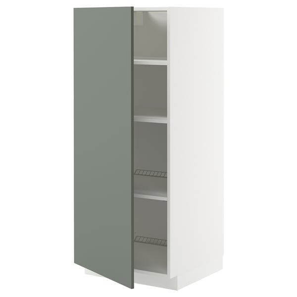 METOD cabinet: greenish-gray door, adjustable shelves, white frame, modern.