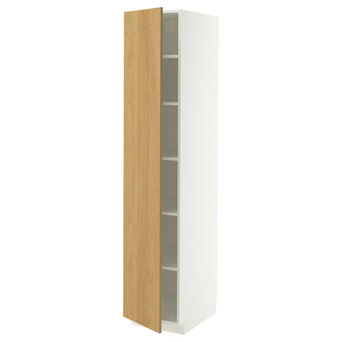 METOD High cabinet with shelves, white/Sinarp oak veneer, 40x60x200 cm