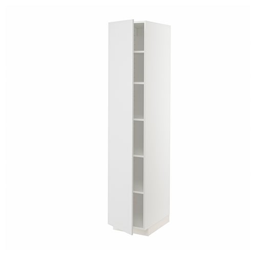 White METOD tall kitchen cabinet with shelves, sleek modern design.