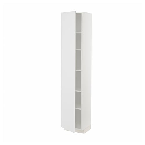 White METOD tall cabinet with three shelves. Modern, minimalist design, made of particleboard and fibreboard.