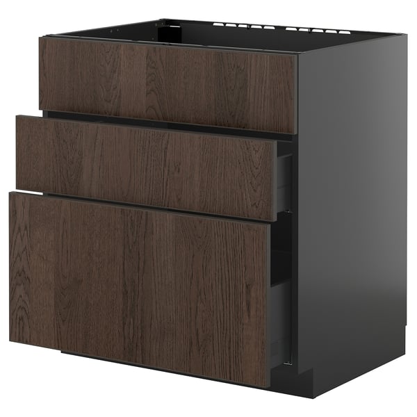 Modern kitchen cabinet in dark brown with two pull-out drawers. Sleek design and quality materials.