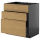 Modern METOD drawer unit in black and wood grain, with three open drawers revealing steel runners.