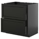 A black ikea METOD kitchen cabinet with two large drawers, dark stained finish and sleek design.