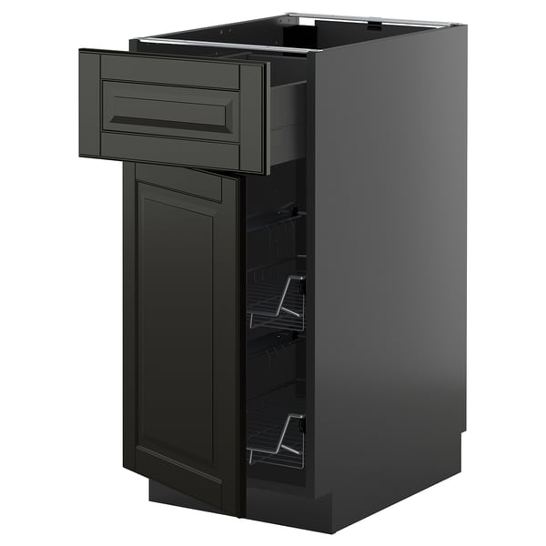 METOD black kitchen cabinet with single drawer, sleek design, medium storage.