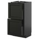 Black kitchen cabinet with two drawers, sleek design, modern appearance.