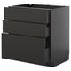 METOD kitchen cabinet, black, glossy, rectangular, three drawers, modern design.