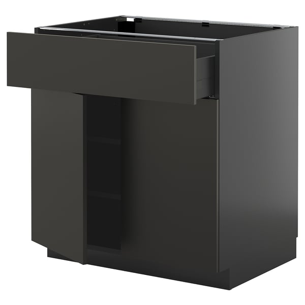 METOD kitchen unit in black, modern design with a single drawer. Crafted from particleboard and plastic, it sleek lines and smooth finish.