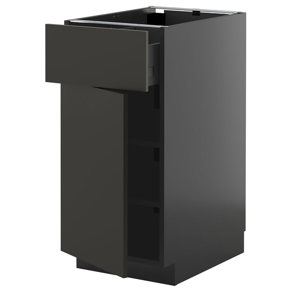 Modern black kitchen cabinet with one smooth drawer, sleek design, sturdy construction.