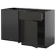 Image shows ikea METOD kitchen cabinet in black with a sleek, modern design. It a large drawer and adjustable shelf.