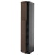 A tall, gray METOD kitchen cabinet with dark brown wooden doors featuring solid wood edging.