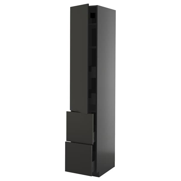 METOD black kitchen cabinet with drawer, sleek modern design, four doors, adjustable shelf.