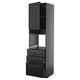 Black tall cabinet with drawers and shelves, modern design, part of ikeas METOD kitchen system, sleek with smooth edges.