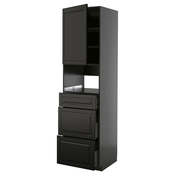 METOD / KNIVSHULT High cabinet f built-in appliances, black-grey/Bodbyn black, 60x60x220 cm