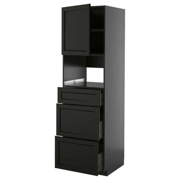 METOD / KNIVSHULT High cabinet f built-in appliances, black-grey/Lerhyttan black stained, 60x60x200 cm
