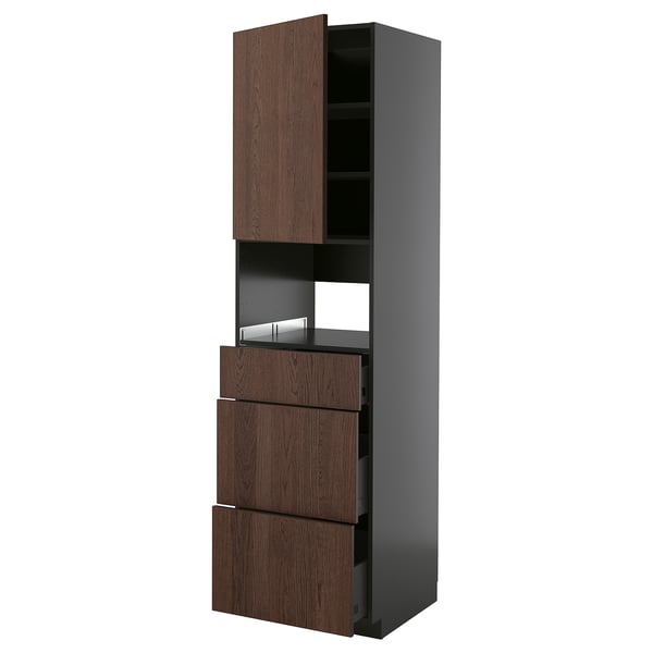 METOD / KNIVSHULT High cabinet f built-in appliances, black-grey/Sinarp brown, 60x60x220 cm